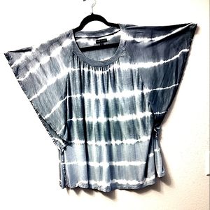 Lane Bryant Sz 22/24 Blue White Tie Dye Relaxed Butterfly Sleeve Crew Ne…